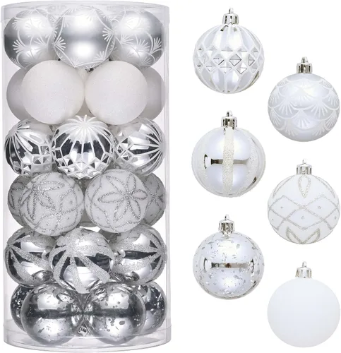Vista 12 de Valery Madelyn Juego de Adornos Navideños para Árbol de Navidad, 30 Piezas de 5 cm Adornos de Bolas de Navidad Inastillables en Blanco y Oro Oro