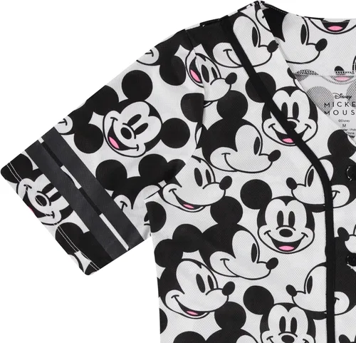 Vista 9 de Disney Camiseta de béisbol de Mickey Mouse con botones para mujer, diseño de Mickey y Minnie Mouse