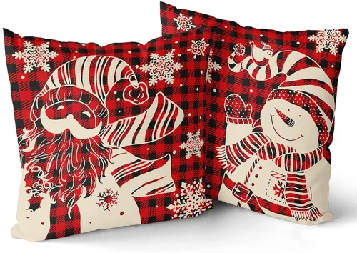 Vista 9 de Giwawa Juego de 2 fundas de almohada navideñas de 18 x 18 pulgadas, fundas de almohada de algodón rústico de Papá Noel de granja para sofá