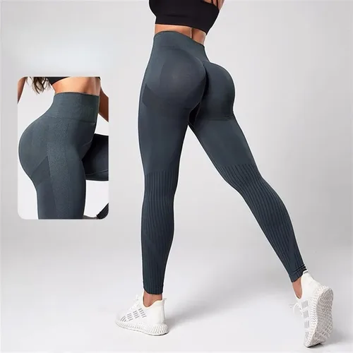Vista 2 de Leggings de yoga de punto sin costuras para mujer, push up, deportes, gimnasio, fitness, deporte, ropa de entrenamiento ajustada