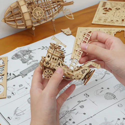 Vista 4 de Rolife Kit de modelo de rompecabezas de madera 3D para adultos para construir (aeronave y Big Ben)