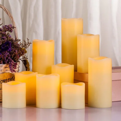 Vista 5 de Velas grandes de LED sin llama con temporizador remoto de 10 botones, de Ry