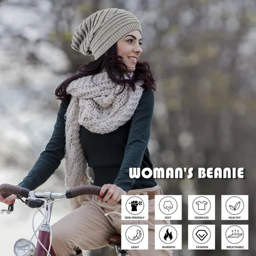 Vista 5 de DANMY Gorros de invierno para mujer cálidos y gruesos de punto trenzado suave para mujer