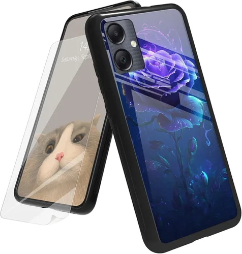 Vista 76 de Funda para Samsung Galaxy A12 5G con protector de pantalla, parte trasera de vidrio templado + TPU de silicona suave que absorbe los golpes