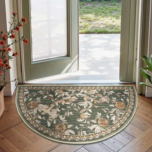 Vista 35 de jinchan Alfombra de entrada lavable vintage floral de medio círculo de 2 x Eden Azul/Verde