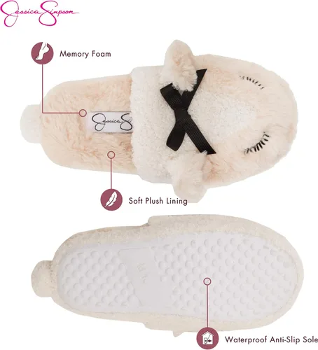 Vista 3 de Jessica Simpson Unisex-Child Cute and Cozy Plush Slip on House Slippers with Memory Foam