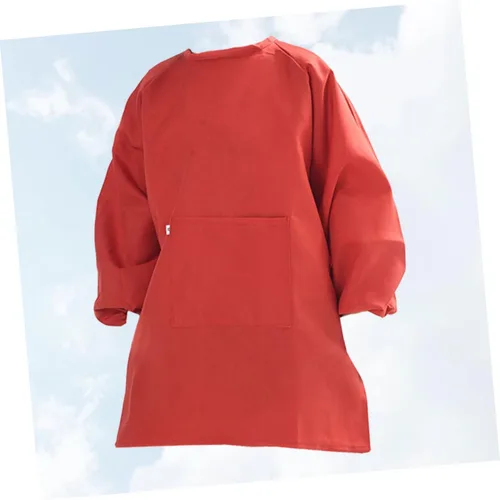 Vista 2 de Long Sleeve Art Smock Apron Red Painting Smock with Adjustable Closure Protective Drawing Coat for Preventing Stains and Watercolor
