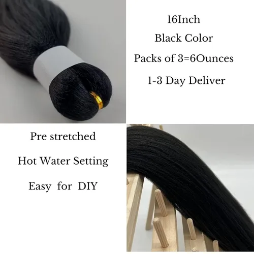 Vista 3 de Cabello trenzado para niños preestirado de 16 pulgadas, color negro, Yaki ez, trenzado para niños, trenzas sin nudos