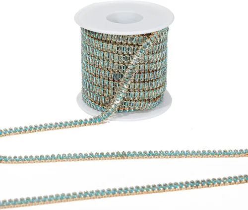 Vista 2 de 1 yarda de cadena estrecha de diamantes de imitación de zircón de cristal, adorno rectangular de cuentas para costura, manualidades, decoración