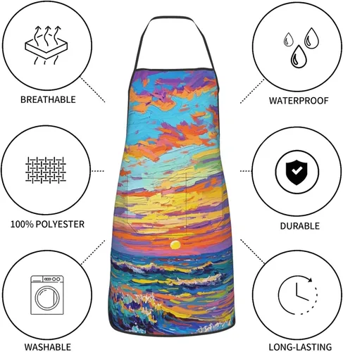 Vista 7 de Delantal de artista de pintura colorida con 2 bolsillos, regalos para profesores de arte, estudiantes, pintores, delantales ajustables impermeables