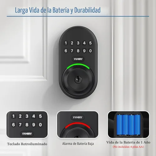 Vista 5 de Yamiry - Cerradura inteligente con teclado, cerradura digital de entrada sin llave con asa, perilla electrónica de código para puerta delantera