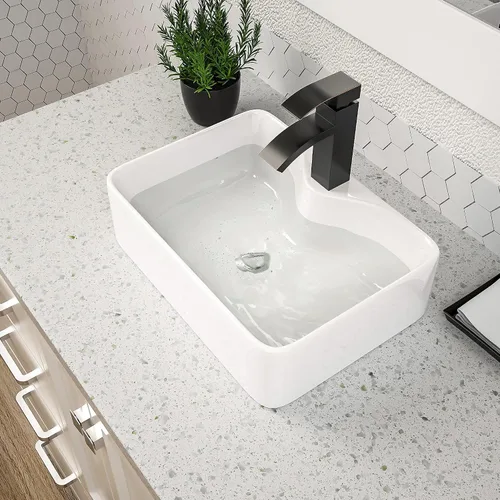 Vista 11 de Dcolora Lavabo de Recipiente Negro Rectangular de 40,6 x 30,5 cm Negro Mate Lavabo de Baño Rectangular sobre Encimera Cerámica Porcelana Lavadero