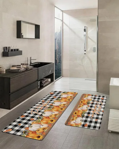 Vista 2 de Tapete de baño de calabaza de Acción de Gracias para bañera, antideslizante, de secado rápido y absorbente, tierra de diatomeas, fregadero de ducha