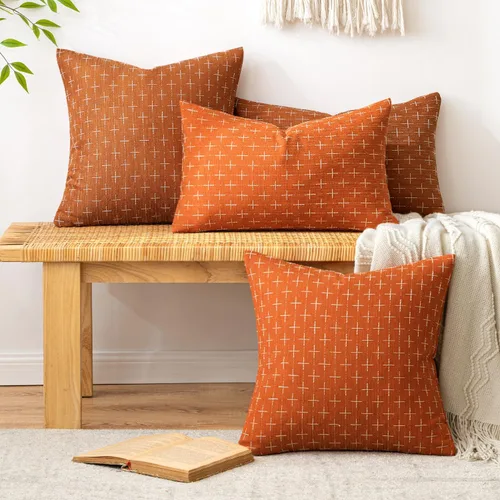 Vista 35 de MIULEE - Juego de 2 fundas de almohada decorativas de lino de arpillera navideñas, modernas, estilo campestre, rústicas, tejidas, con textura