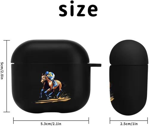 Vista 2 de Horse Racing - Funda suave compatible con AirPods 4 con hebilla colgante de carga LED visible