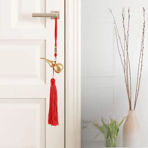 Vista 9 de Adornos colgantes de Feng Shui, calabaza dorada de Wu Lou, con tira de la suerte roja, tesoro ideal para colgante de automóvil, dormitorio, puerta