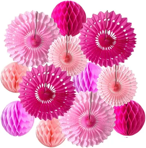Vista 15 de 12 piezas de bolas de panal de 6 pulgadas y 8 pulgadas, abanicos de papel de seda, abanicos de bolas de panal para fiestas, decoraciones de pared