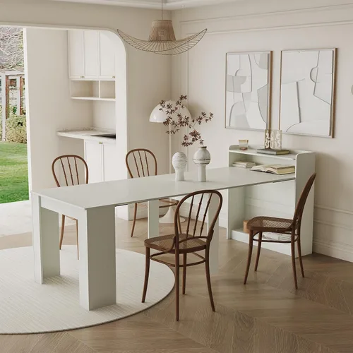 Vista 11 de JOYSOURCE Mesa de comedor extensible para hasta 12 personas de 20 a 119 pulgadas, ajustable, grande, extra larga, rectangular, ahorro de espacio