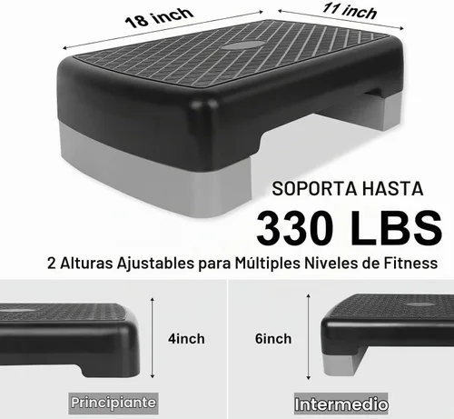 Vista 2 de Height-Adjustable 4"-6" Step Aerobics Platform Fitness Equipment Stepper Trainer Exercise Step Platform with 2 Riser