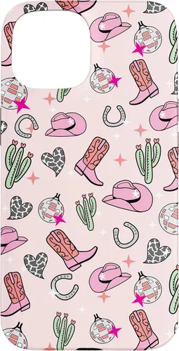 Vista 6 de Cowboy Hat & Boot & Disco Ball Pattern Pink Cowgirl Case for iPhone 17