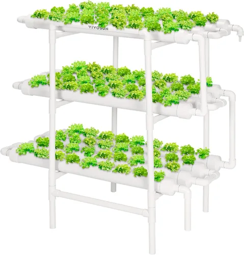 Vista 11 de VIVOSUN Kit de cultivo hidropónico montado en la pared, 1 capa, 36 sitios de plantas, 4 tubos de PVC-U de grado alimenticio, sistema de plantación