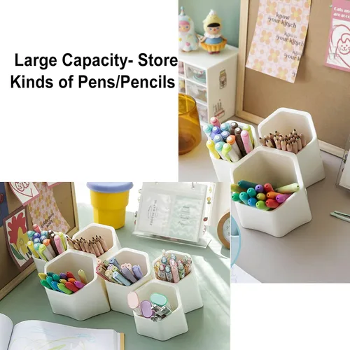 Vista 4 de BTSKY Soporte hexagonal creativo para bolígrafo, contenedor para bolígrafos, olla de cepillo, organizador de almacenamiento de escritorio combinado