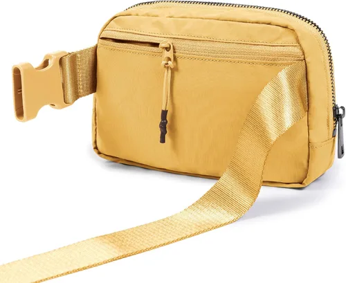 Vista 4 de ODODOS Minicangurera unisex con correa ajustable para entrenamiento, correr, viajar, senderismo, amarillo (Buff Yellow)