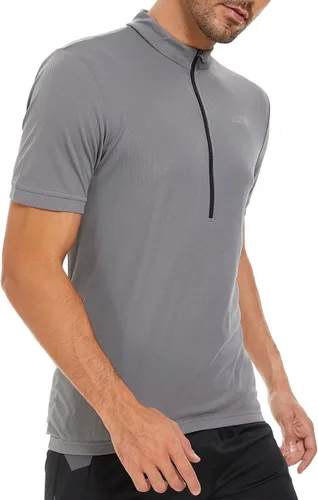Vista 4 de bpbtti - Camiseta de ciclismo de manga corta para hombre, camiseta de ciclismo MTB con media cremallera frontal y 3 bolsillos posteriores