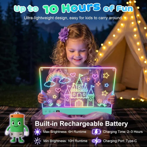 Vista 2 de Comzler Tablero de dibujo LED recargable de 16" para niños con 16 efectos Azul