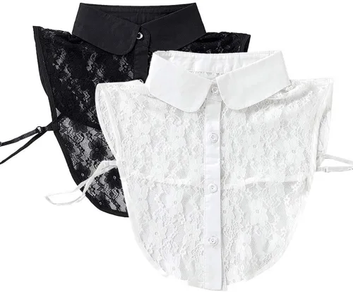 Vista 10 de YEKEYI 2 piezas de camisa de mujer con cuello falso de encaje, camisa media con cuello falso desmontable, puño de algodón, color blanco Collar2pcs-04