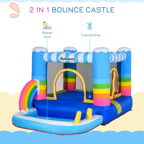 Vista 3 de Outsunny - Casa de rebote inflable para niños, castillo de salto, piscina de agua 2 en 1 con soplador de aire para edades de 3 a 12 años, diseño