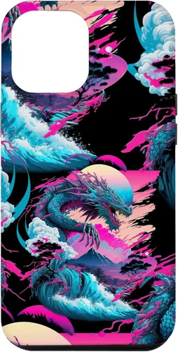Vista 26 de Dragon Vaporwave Abstract Landscape Moon Tree Waterfall Case for iPhone 17