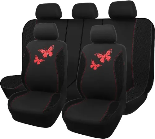 Vista 12 de Flying Banner - Juego completo de fundas para asiento de automóvil Butterfly, estilo universal de moda para mujer, para banco trasero (divisible)