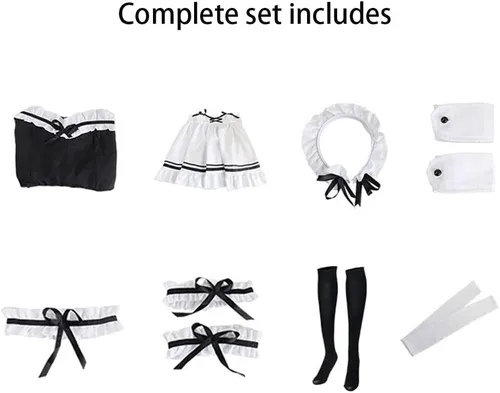 Vista 5 de Conjunto completo de traje de cosplay de sirvienta negra y blanca para mujer