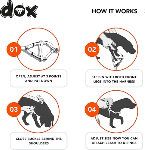 Vista 4 de DDOXX Arnés para perros para razas pequeñas, resistente, ajustable, a prueba de escapes, XS en naranja, ligero, transpirable, hebilla de seguridad