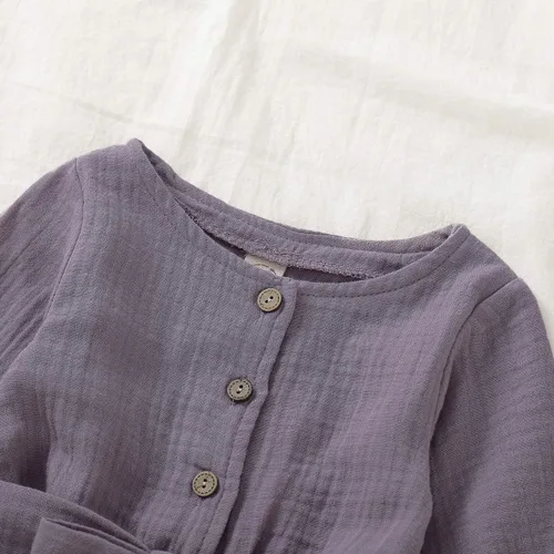 Vista 3 de Karuedoo Mameluco básico de algodón y lino de manga corta para niña, con pantalones largos, para otoño e invierno
