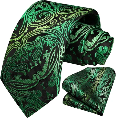 Vista 46 de HISDERN Corbatas para hombre, corbata de cachemira y bolsillo cuadrado tejido clásico floral para hombre, corbata de fiesta de boda