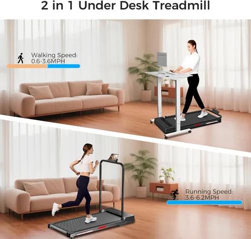 Vista 3 de Foldable Treadmill for Home, 3-in-1 Walking Pad with 13% Incline Handle Bar, 300LBS Capacity, 3.0HP Quiet Brushless, Small Treadmills for Small