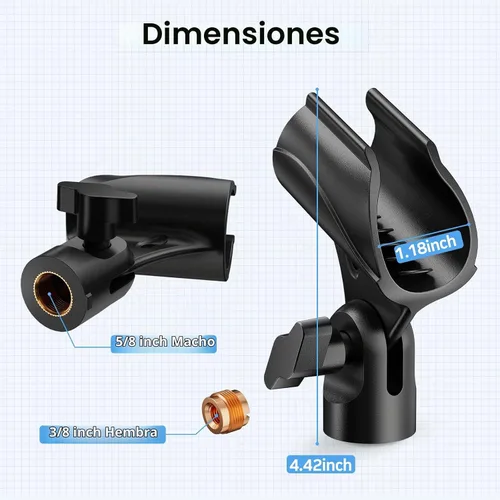 Vista 3 de Paquete de 2 clips universales para micrófono, adaptador de 5/8" a