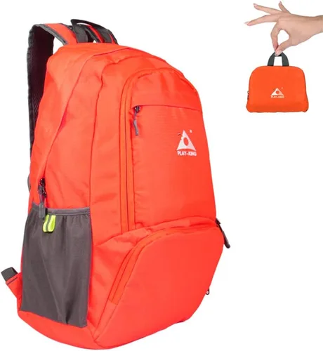 Vista 8 de PLAY-KING Mochila plegable impermeable ligera para ir de compras, viajes o senderismo, para hombres o mujeres Negro