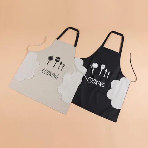 Vista 7 de Paquete de 2 delantales de cocina con toallita de mano, resistente a las gotas de agua con 2 bolsillos, delantales de cocina para mujeres y hombres