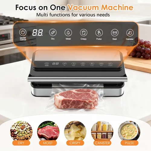Vista 2 de VUSIGN Máquina de sellado al vacío con fuerte succión de -85KPA, bajo ruido, cortador incorporado, caja de almacenamiento de bolsas, diseño de mano