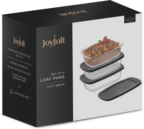 Vista 7 de JoyJolt Juego de 3 moldes para hornear pan con tapas. 1.9 cuartos de galón, plato rectangular grande para hornear con tapa. Molde para horno, sartén