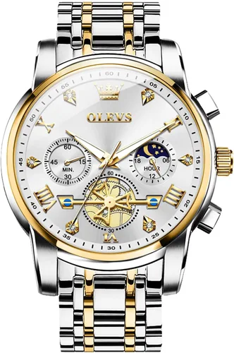Vista 12 de OLEVS Relojes para hombre de acero inoxidable con cronógrafo, reloj de pulsera grande analógico de cuarzo, relojes de vestir impermeables de moda