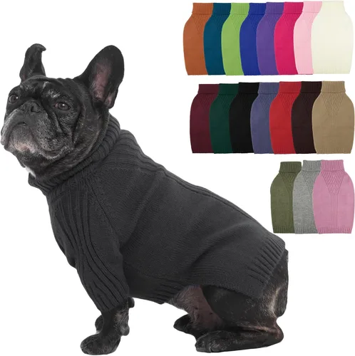 Vista 87 de IECOii Suéter de perro salchicha de cuello alto para perros pequeños, medianos y hembras, elástico y transpirable, abrigo de punto cálido, para Negro