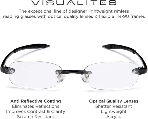 Vista 2 de Visualites Gafas de lectura sin montura ovaladas ligeras para hombres y mujeres - Modelo - VIS 5 Negro