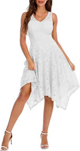 Vista 27 de Meetjen Vestidos de cóctel para mujer 2025 con dobladillo tipo pañuelo, encaje, formal, para invitada de boda, dama de honor, elegante, para Negro