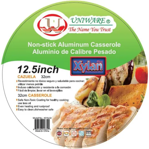 Vista 3 de Uniware Olla de aluminio antiadherente con tapa de cristal, color negro (12.5 pulgadas)