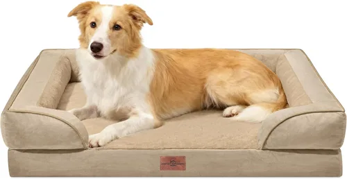 Vista 158 de Comfort Expression - Cama ortopédica para perros medianos, 28 x 19 pulgadas, cama impermeable y de apoyo de espuma con cojines removibles, sofá