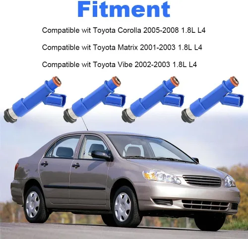 Vista 2 de JDMON Inyectores de combustible de repuesto para Toyota Corolla y Matrix Pontiac Vibe 2005-2008 1.8L Toyota Yaris 2006-2018 1.5L 23250-0D050
